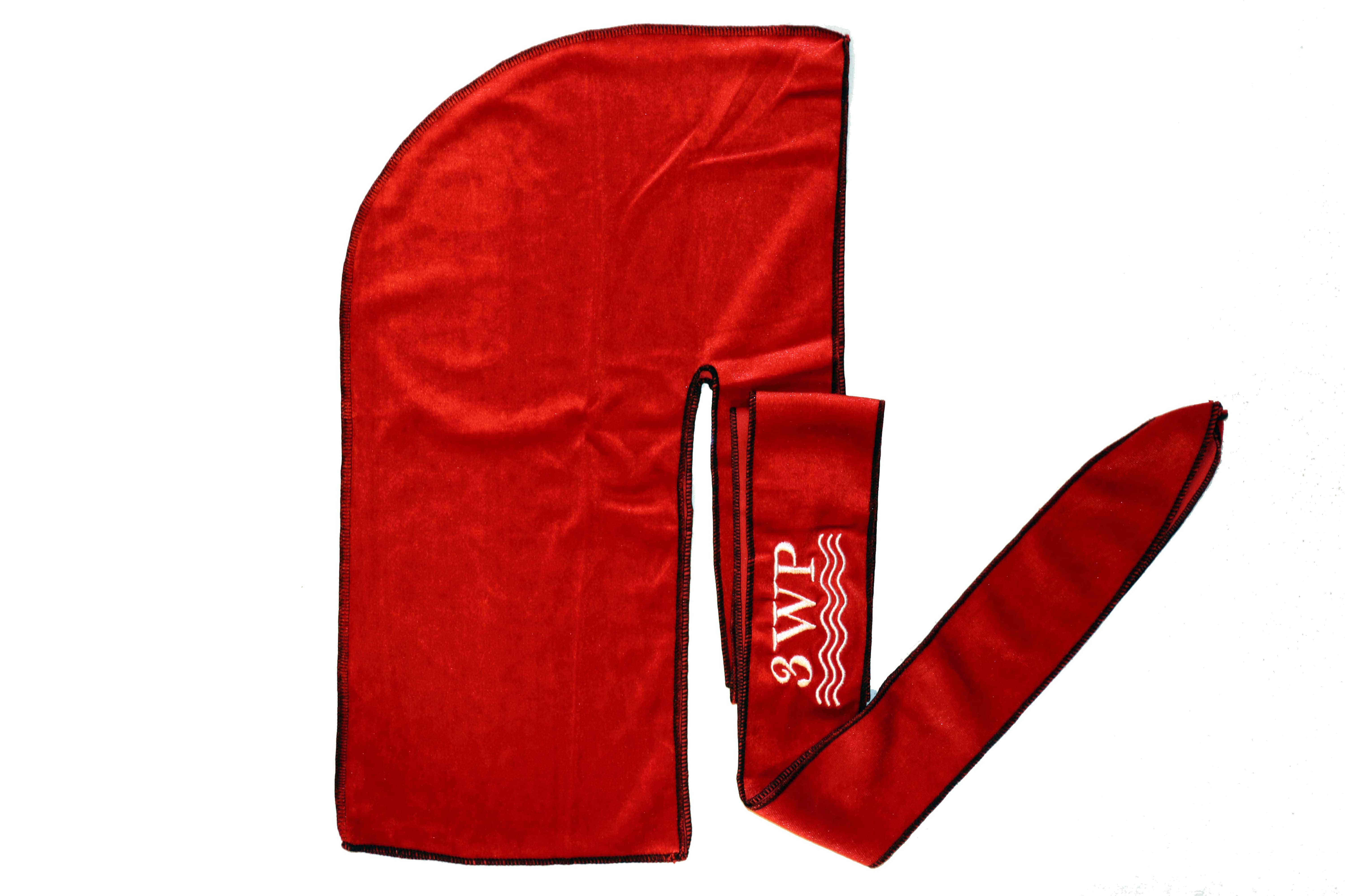 Silky 3WP Durag (Black) Red Stitching – 360WaveProcess