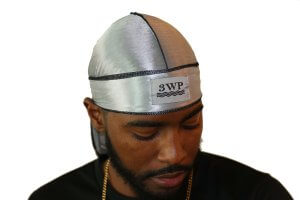 Silver 3WP Silky Durag with black stitching