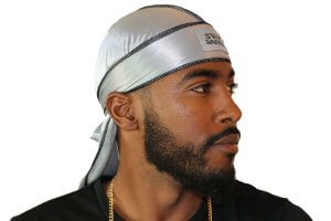 Silver 3WP Silky Durag with black stitching