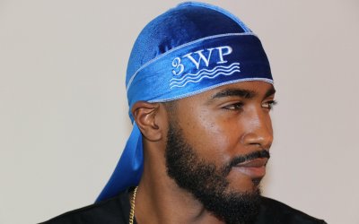 Royal Blue 3WP Velvet Durag white stitching