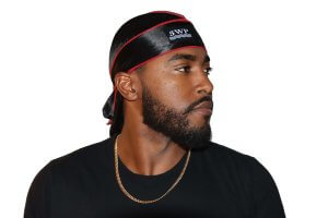 3WP Silky Durag Black with Red Stitching