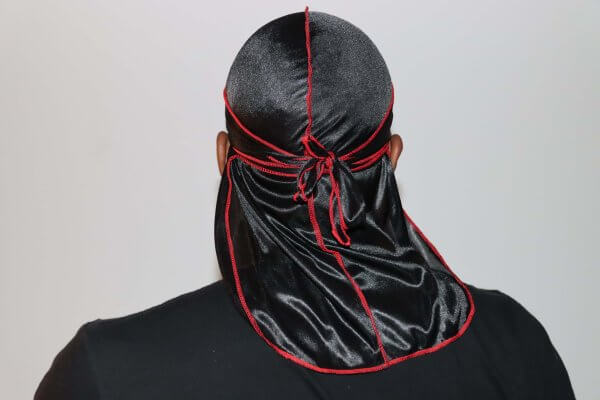 3WP Silky Durag Black with Red Stitching